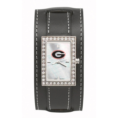 Georgia Bulldogs Women's Starlette Wide Black Leather Watch