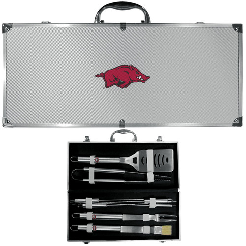Arkansas Razorbacks 8 Piece Stainless Steel BBQ Set w/Metal Case