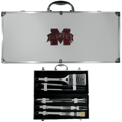 Mississippi State Bulldogs 8 Piece Stainless Steel BBQ Set w/Metal Case