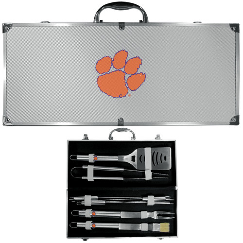 Clemson Tigers 8 Piece Stainless Steel BBQ Set w/Metal Case