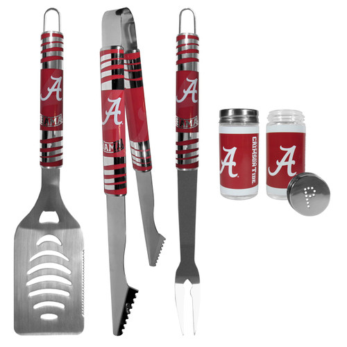 Alabama Crimson Tide 3 Piece Tailgater BBQ Set and Salt and Pepper Shaker Set