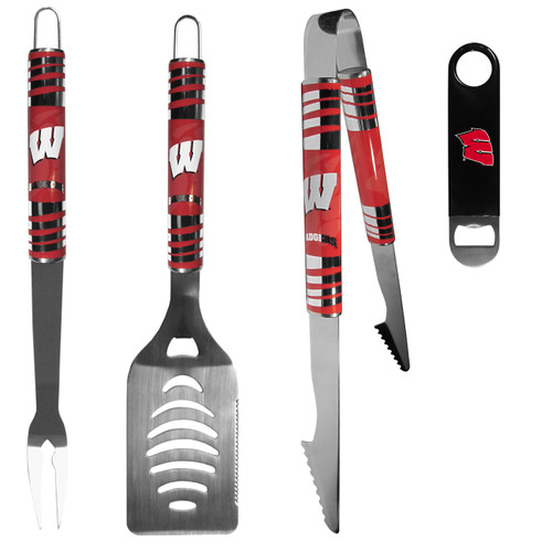 Wisconsin Badgers 3 Piece BBQ Set and Bottle Opener