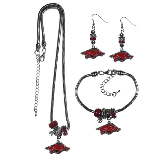 Arkansas Razorbacks Euro Bead Jewelry 3 Piece Set