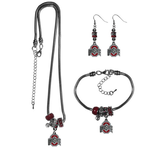 Ohio State Buckeyes Euro Bead Jewelry 3 Piece Set