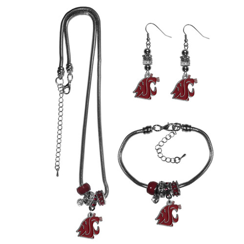 Washington State Cougars Euro Bead Jewelry 3 Piece Set