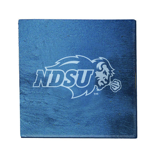 North Dakota State Bison 4-Piece Slate Coaster Set in Wood Caddy