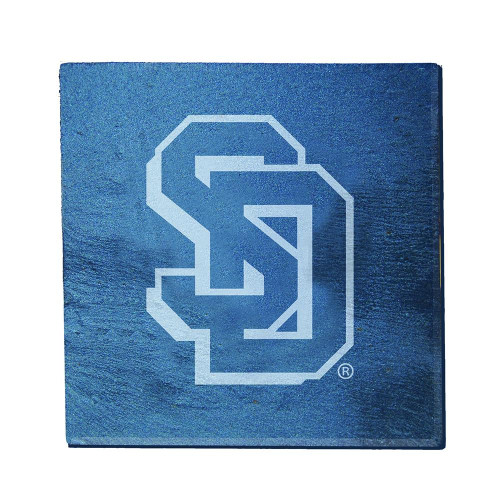 South Dakota Coyotes 4-Piece Slate Coaster Set in Wood Caddy