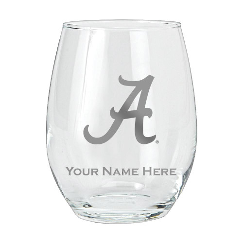 Alabama Crimson Tide Personalized 15 oz. Etched Stemless Wine Glass