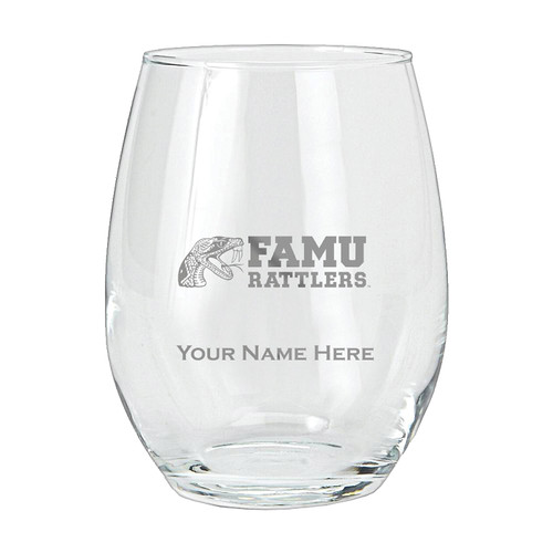 Florida A&M Rattlers Personalized 15 oz. Etched Stemless Wine Glass