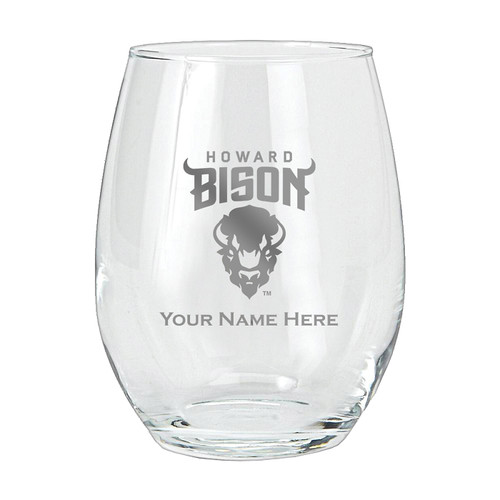 Howard Bison Personalized 15 oz. Etched Stemless Wine Glass