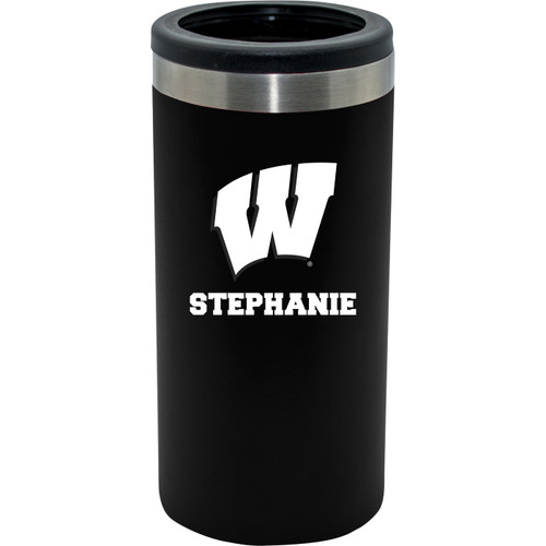 Wisconsin Badgers Personalized 12 oz. Stainless Steel Slim Can Holder