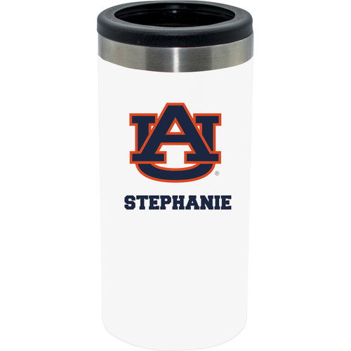 Auburn Tigers Personalized 12 oz. White Stainless Steel Slim Can Holder
