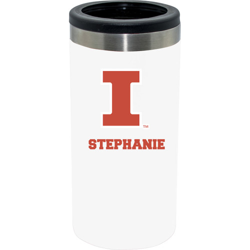 Illinois Fighting Illini Personalized 12 oz. White Stainless Steel Slim Can Holder
