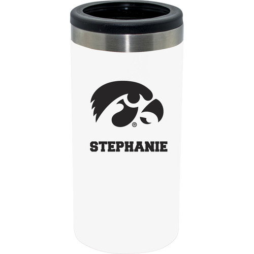 Iowa Hawkeyes Personalized 12 oz. White Stainless Steel Slim Can Holder