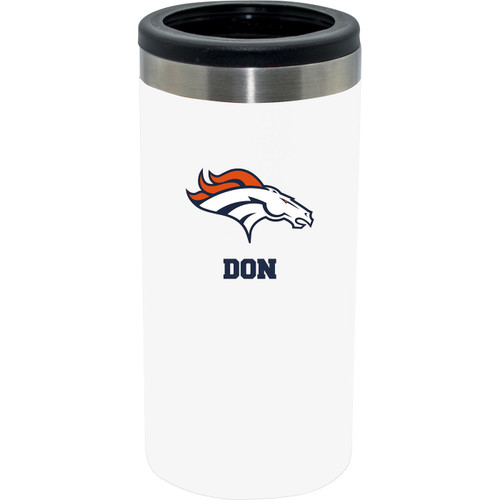 Denver Broncos Personalized 12 oz. White Stainless Steel Slim Can Holder