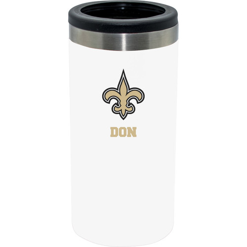 New Orleans Saints Personalized 12 oz. White Stainless Steel Slim Can Holder