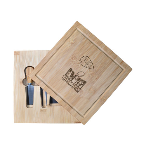 Kansas City Chiefs Super Bowl Bamboo Cutting Board with Utensils