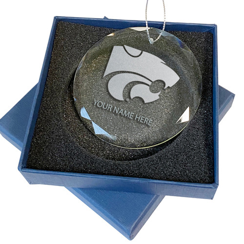 Kansas State Wildcats Personalized 3.25" Etched Round Glass Ornament