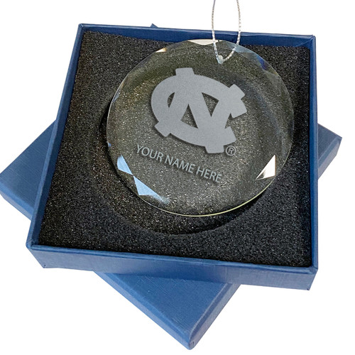 North Carolina Tar Heels Personalized 3.25" Etched Round Glass Ornament