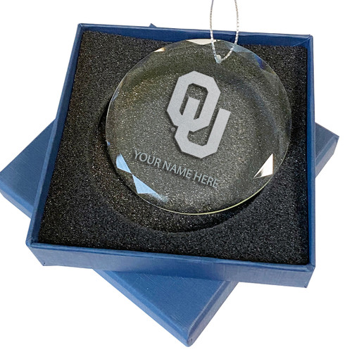 Oklahoma Sooners Personalized 3.25" Etched Round Glass Ornament