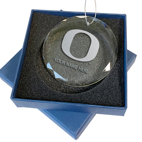 Oregon Ducks Personalized 3.25" Etched Round Glass Ornament