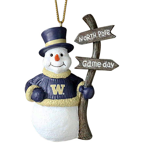 Washington Huskies Snowman with Direction Post Ornament