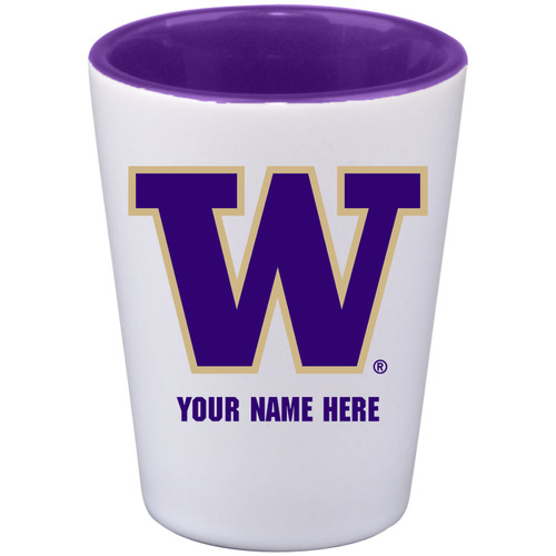 Washington Huskies Personalized 2 oz. Cermamic White Shot Glass with Inner Color