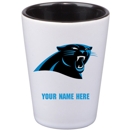 Carolina Panthers Personalized 2 oz. Cermamic White Shot Glass with Inner Color