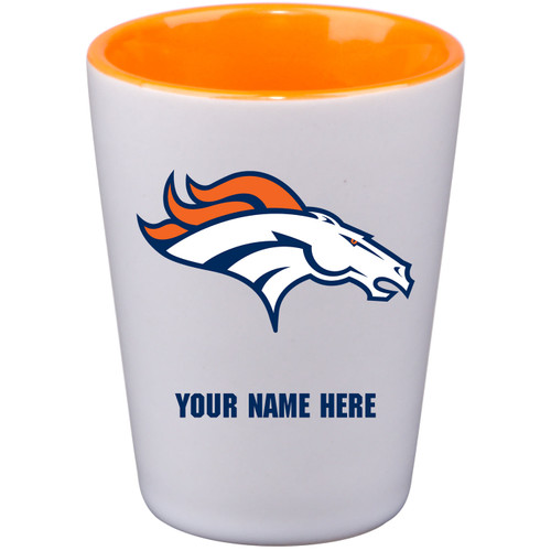 Denver Broncos Personalized 2 oz. Cermamic White Shot Glass with Inner Color