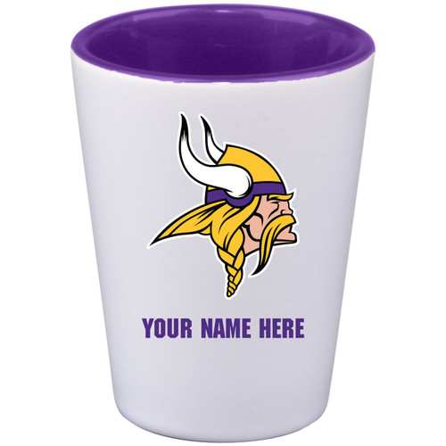 Minnesota Vikings Personalized 2 oz. Cermamic White Shot Glass with Inner Color