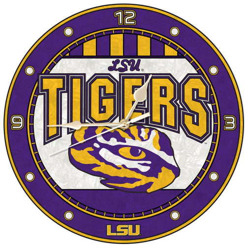 LSU Tigers 12"" Art Glass Wall Clock