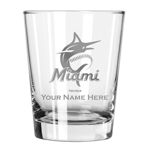 Miami Marlins Personalized 15 oz. Etched Double Old Fashioned Glass