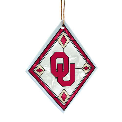 Oklahoma Sooners Art Glass Diamond Shaped Ornament