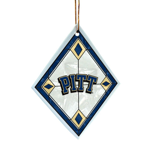 Pittsburgh Panthers Art Glass Diamond Shaped Ornament