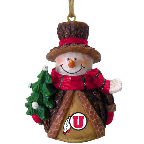 Utah Utes Snowman with Tree Bark Ornament