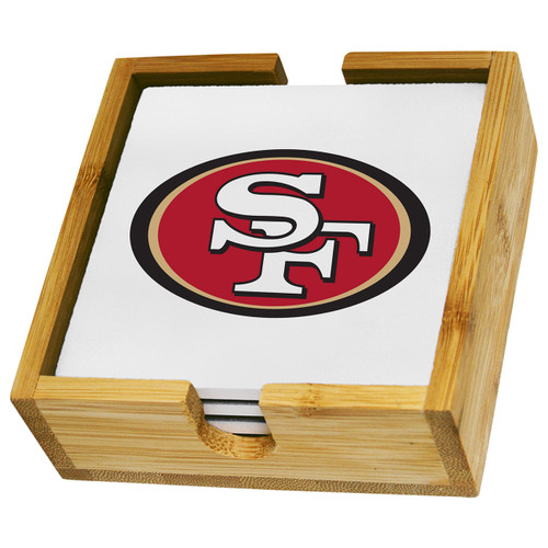 San Francisco 49ers Coaster Set in Wood Caddy