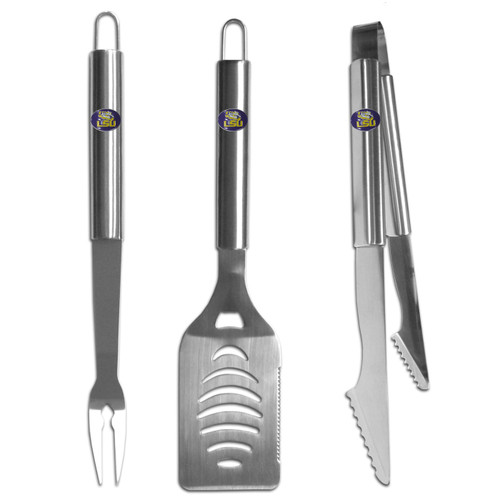 LSU Tigers 3 Piece Stainless Steel BBQ Set