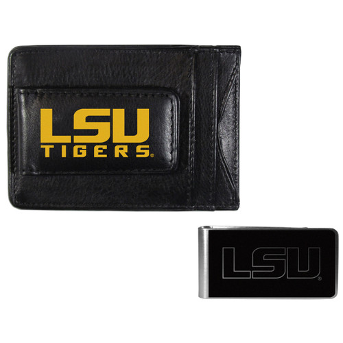 LSU Tigers Leather Cash & Cardholder & Black Money Clip
