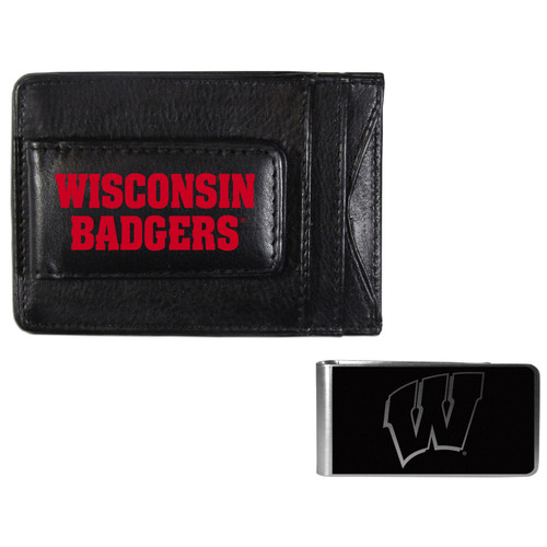 Wisconsin Badgers Leather Cash & Cardholder & Black Money Clip
