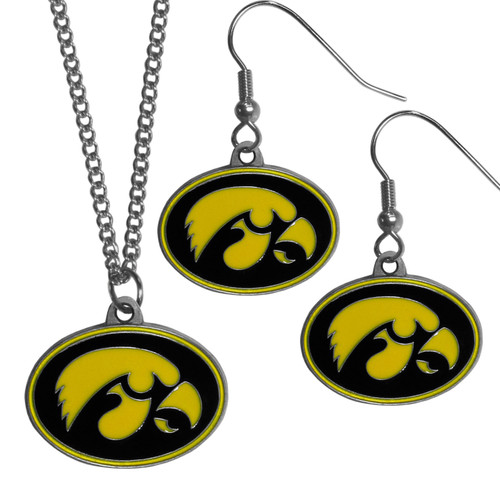 Iowa Hawkeyes Siskiyou Dangle Earrings Chain Necklace