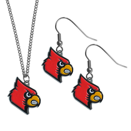 Louisville Cardinals Dangle Earrings and Chain Necklace Set
