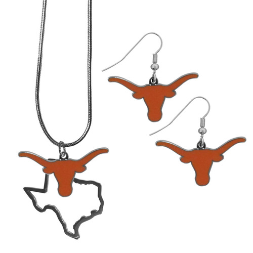 Texas Longhorns Dangle Earrings and State Necklace Set