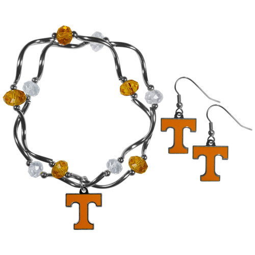 Tennessee Volunteers Dangle Earrings and Crystal Bead Bracelet Set