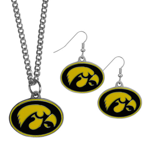 Iowa Hawkeyes Dangle Earrings Chain Necklace Set