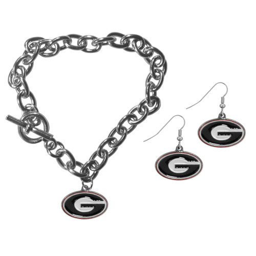 Georgia Bulldogs Chain Bracelet & Dangle Earring Set