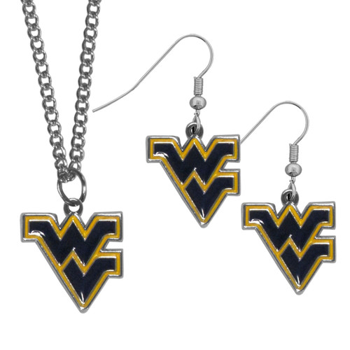 West Virginia Mountaineers Dangle Earrings Chain Necklace Set
