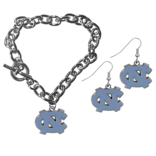 North Carolina Tar Heels Chain Bracelet & Dangle Earring Set