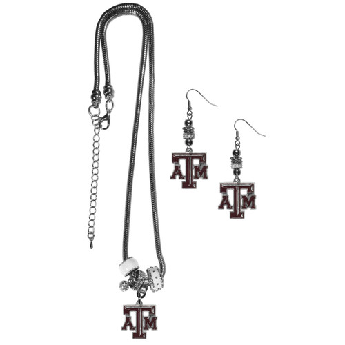 Texas A&M Aggies Euro Bead Earrings and Necklace Set