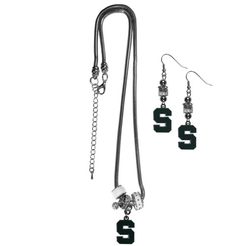 Michigan State Spartans Euro Bead Earrings and Necklace Set