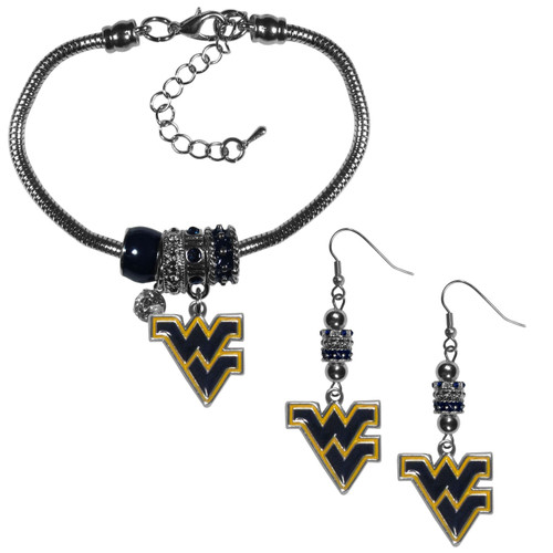 West Virginia Mountaineers Euro Bead Earrings & Bracelet Set